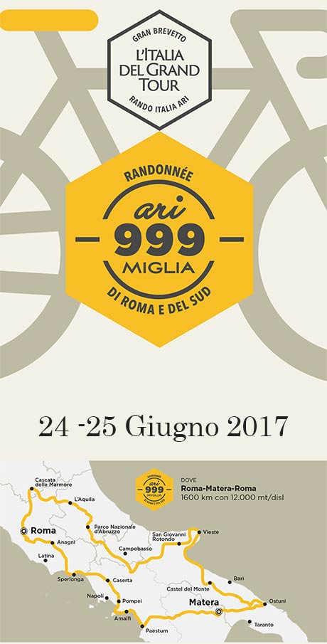 Gran Brevetto L’Italia del Grand Tour: nel 2017 si pedala la 999 Miglia, randonnée di Roma e del Sud. La presentazione ufficiale a Teano. Da fine Ottobre al via le iscrizioni Gran Brevetto L’Italia del Grand Tour: nel 2017 si pedala la 999 Miglia, randonnée di Roma e del Sud. La presentazione ufficiale a Teano. Da fine Ottobre al via le iscrizioni
